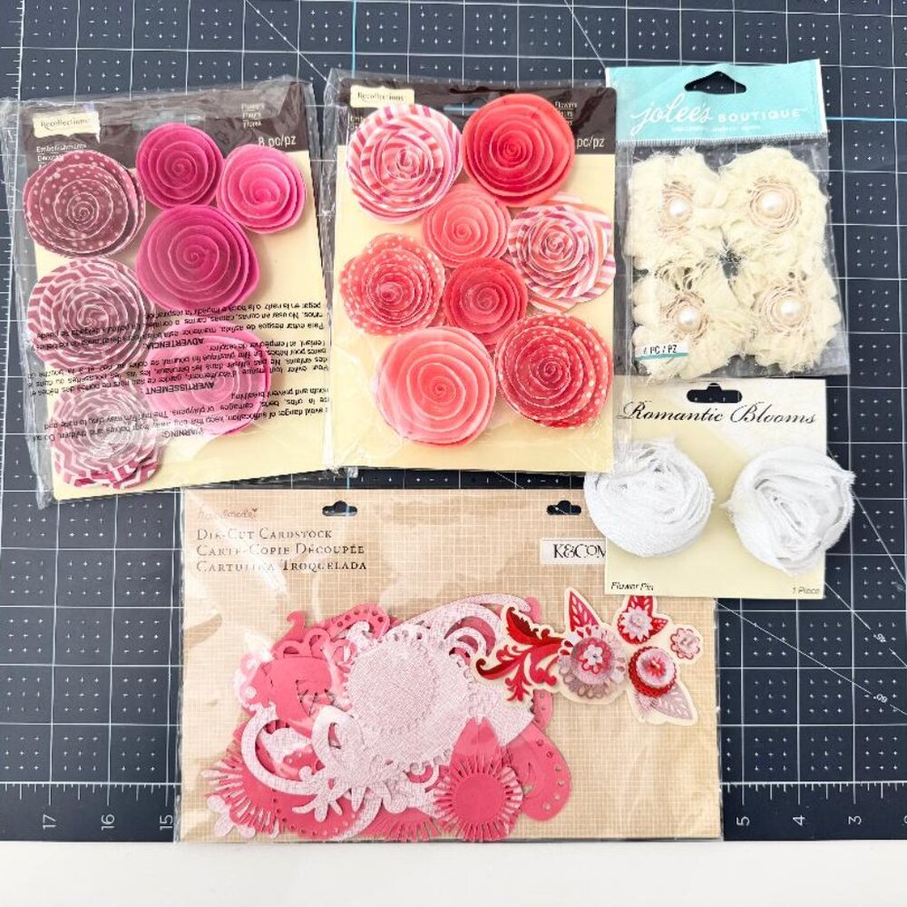 New Paper Rosette Flower Embellishments, Die-cut Cardstock and Fabric Flowers